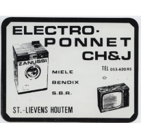 Visitekaartje elektrowinkel Ponnet, Sint-Lievens-Houtem, 1969-1978