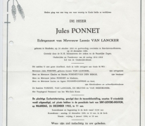 Rouwbrief Jules Ponnet, Sint-Lievens-Houtem, 1983