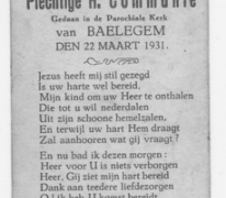 Herinnering Pl.H.Communie Marino De Vos, Balegem, 1931