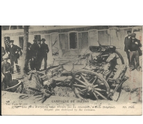 CAMPAGNE DE 1914-1916 Une pièce d'artillerie belge détruite par les Allemands, à MELLE …