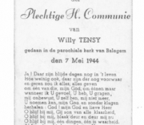 Herinneringsprentje  Pl. H. Communie van Willy Tensy, Balegem, 1944