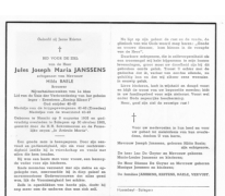 Bidprentje van (Jules) Joseph JANSSENS. † Balegem 1965.