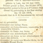 Bidprentje pastoor Camiel Maria Joseph De Swaef, Sint-Lievens- Houtem, 1919