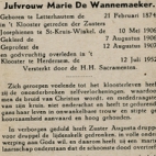 Bidprentje Eerwaarde Zuster Augusta, Herdersem, 1952