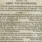 Bidprentje van Maria Theres. D&#039; haeyer, St- Lievens- Hautem, 1919